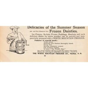 Vintage White Mountain‎ Ice Cream Freezer Tin Hand Crank Original Advertisement